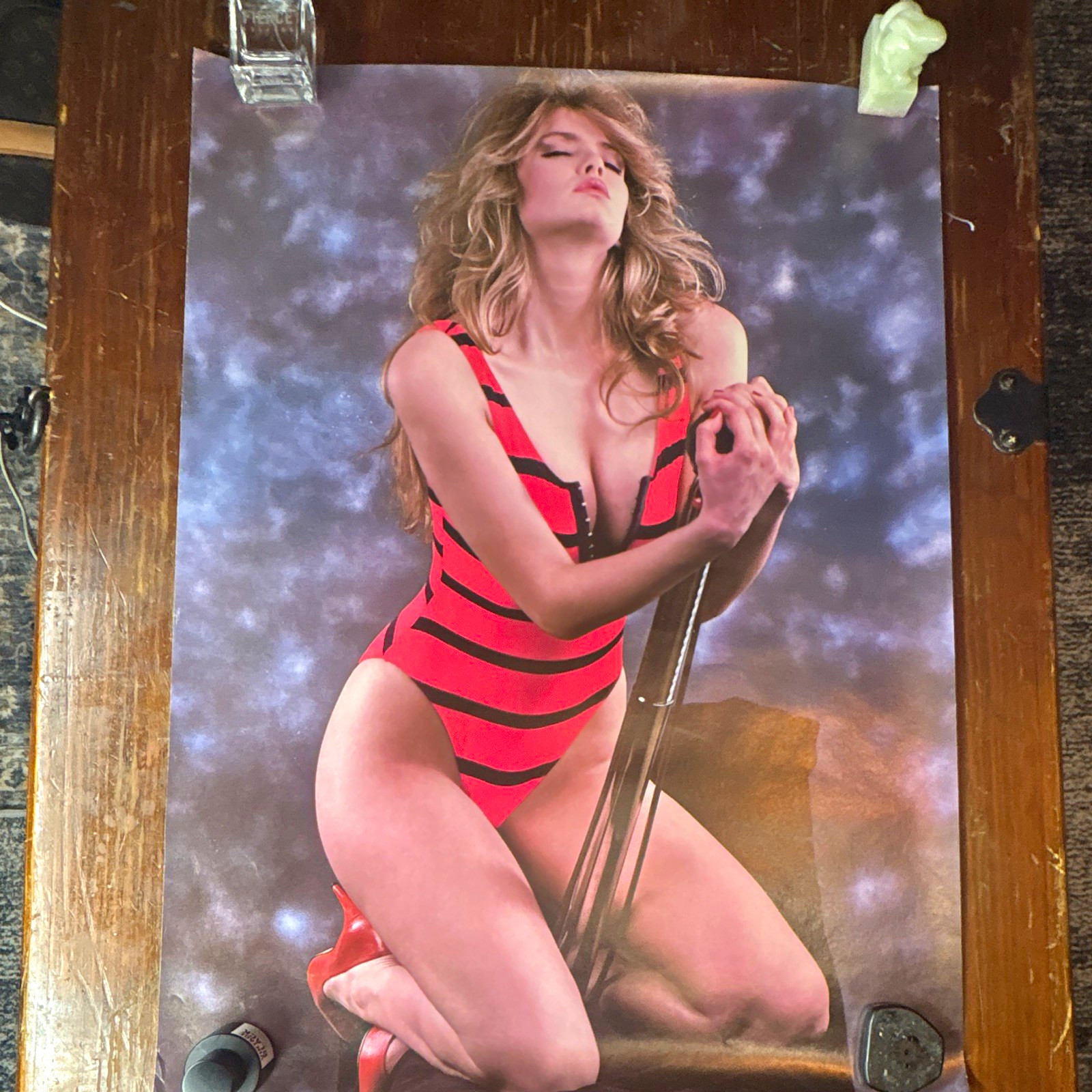 🔥Claudia Schiffer Swimsuit Poster 18x24 Red Black Striped Fashion Glamour Pinup