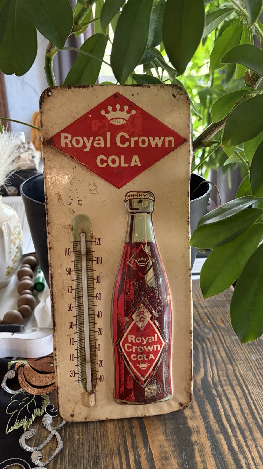 Vintage Royal Crown Cola Sign Metal Thermometer Embossed