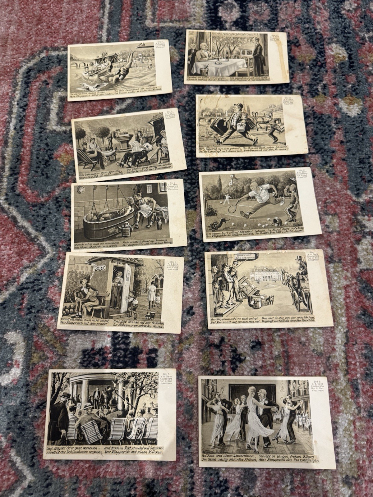 10 antique Kreuznach Herr Klapperich Satire Humor Postcards