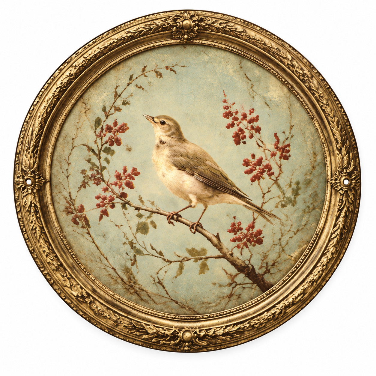 French Country Bird On Stem Round Metal Wall Plaque 8