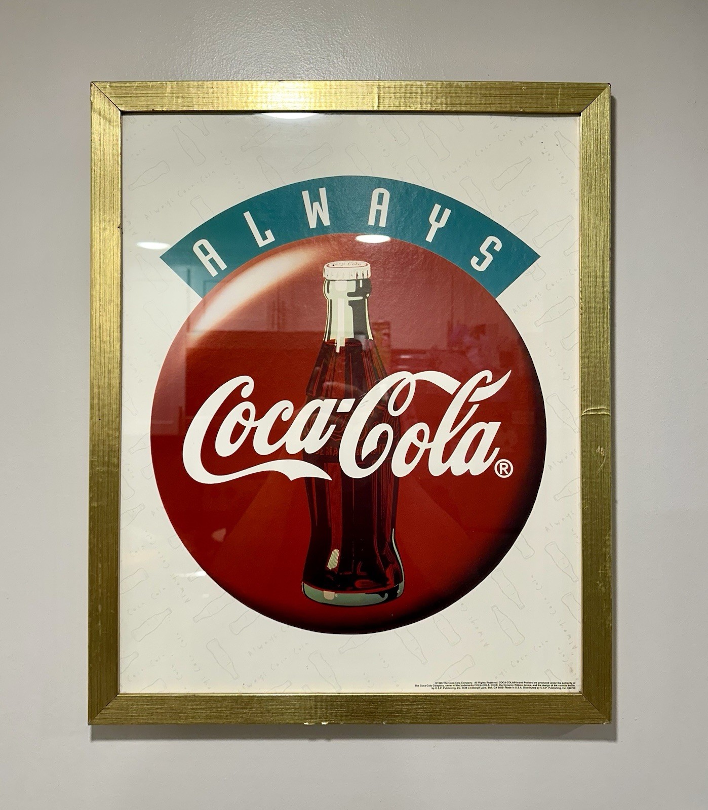 Vintage 1995 Always Coca-Cola Coke Bottle Poster Framed OSP #84760 21 5/8”