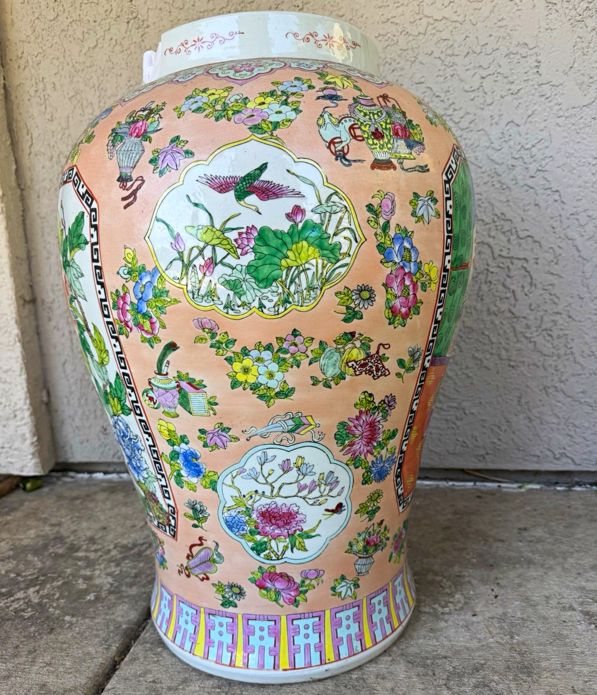 Chinese Porcelain Vase/Jar Pink Ground Floral Bird Design Provenance Unknown
