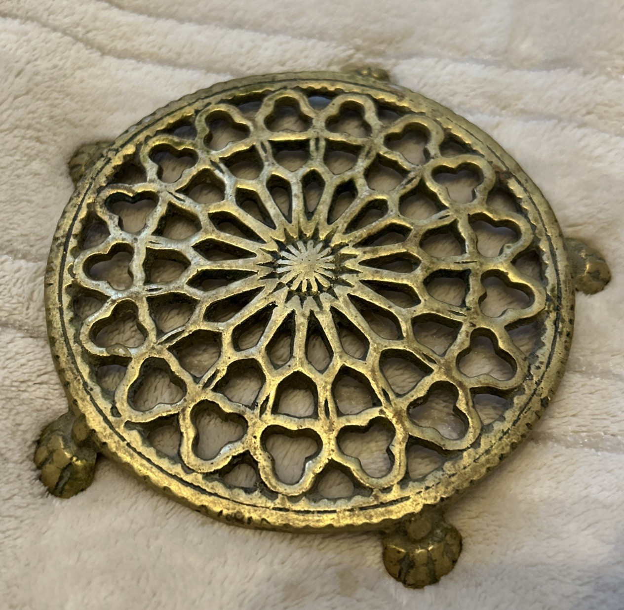 Brass Trivet with Lion Paw Feet Antique Victorian, Solid, 4.75