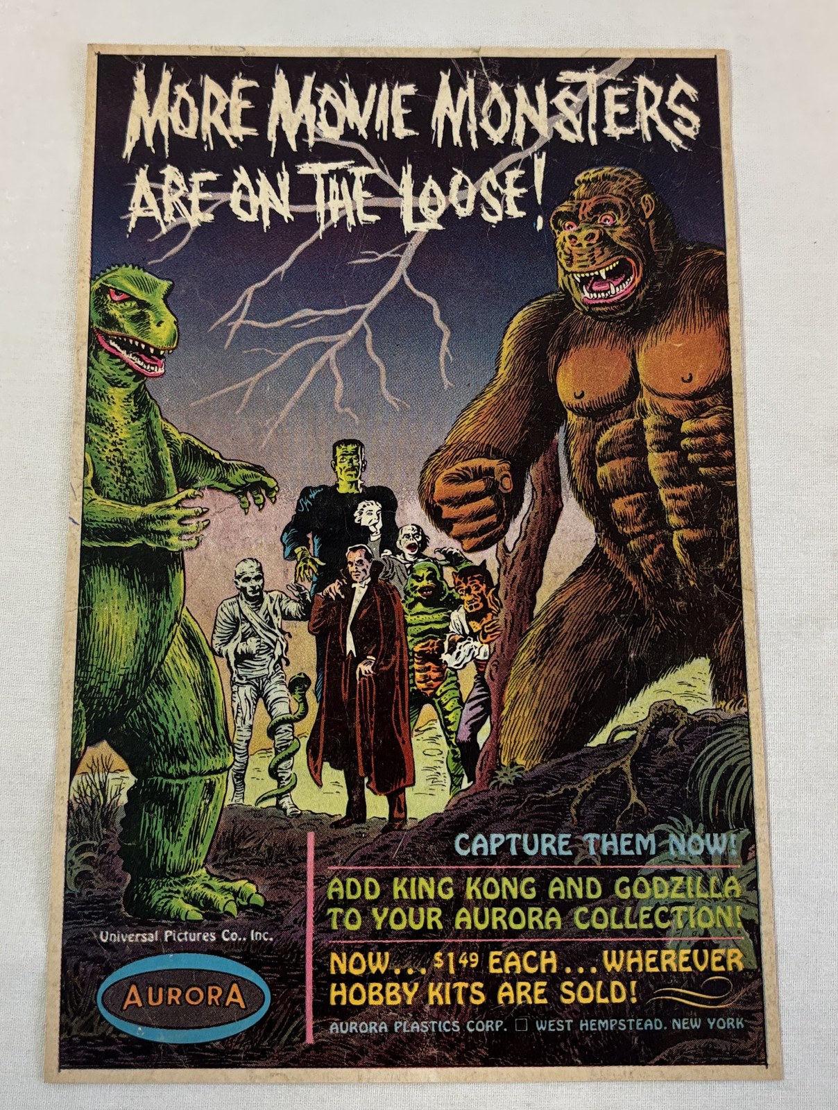 1964 Aurora ad page ~ MOVIE MONSTERS ON THE LOOSE King Kong,Godzilla,Dracula...
