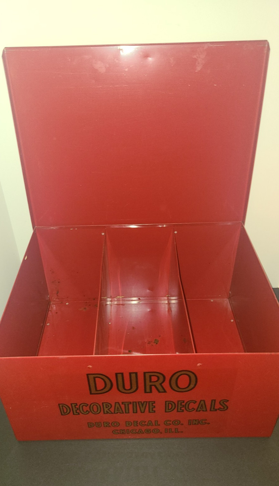 Vintage DURO Decorative Decals Metal Store Display Box Chicago Advertising