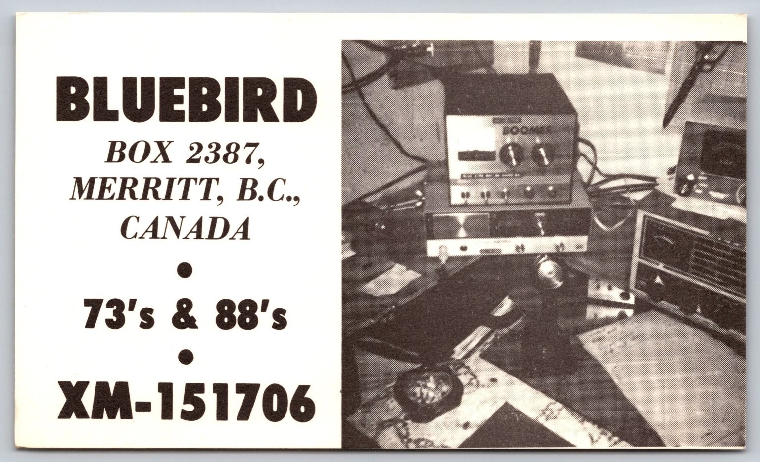 Merritt BC Canada QSL Postcard Bluebird Ham CB Radio Rudolph Holliday 73s B168