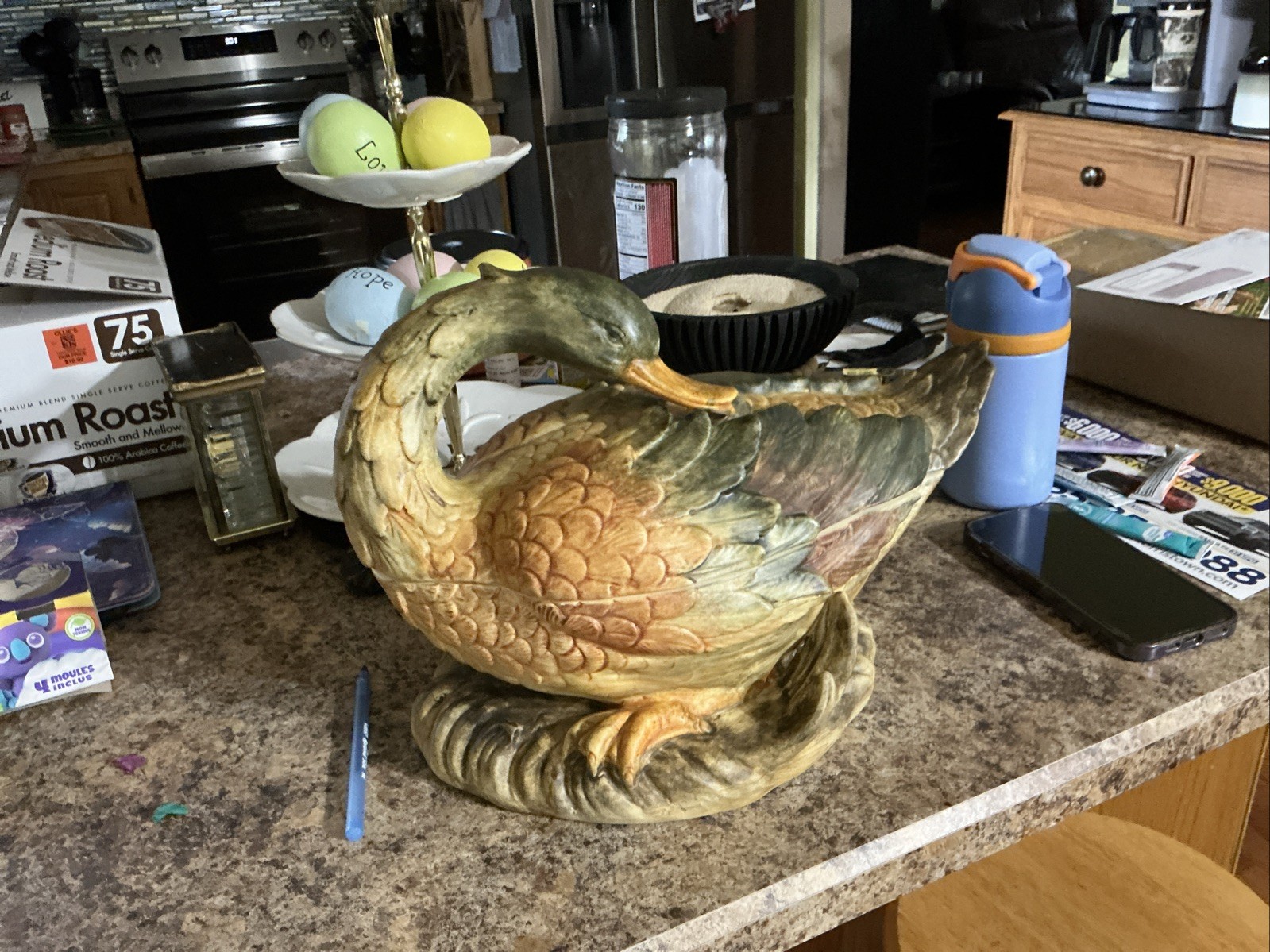 Vintage Chelsea House Ceramic  Duck Tureen lidded Planter Centerpiece Sculpture