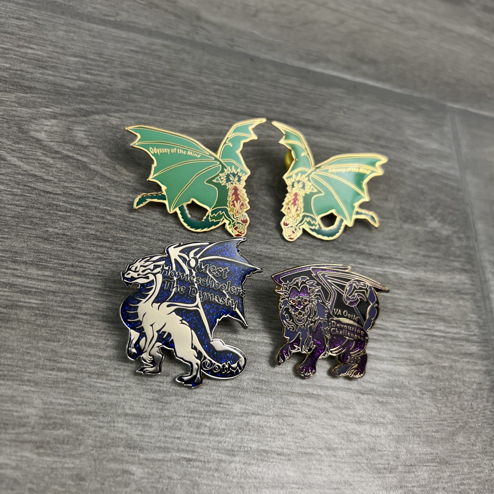 OM OotM Odyssey of the Mind Pin Set LOT ~ (4 Pins) Assorted Dragons 