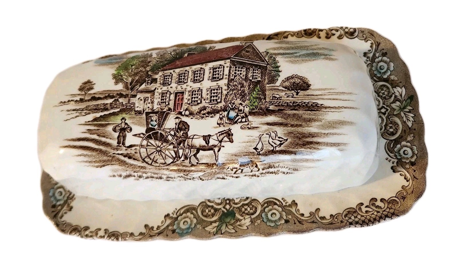 Vtg Ret'd Heritage Hall 4411 Butter Dish Brown Transferware English Johnson Bros