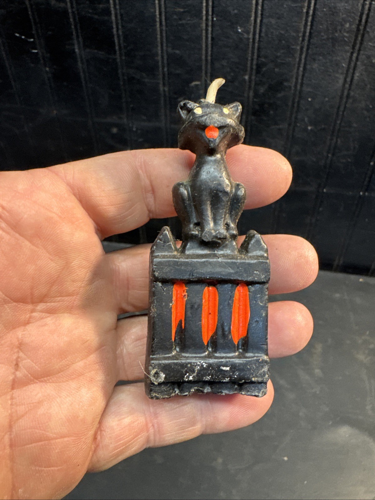 Vintage 1950's Gurley Candle BLACK CAT ON A FENCE  3” 