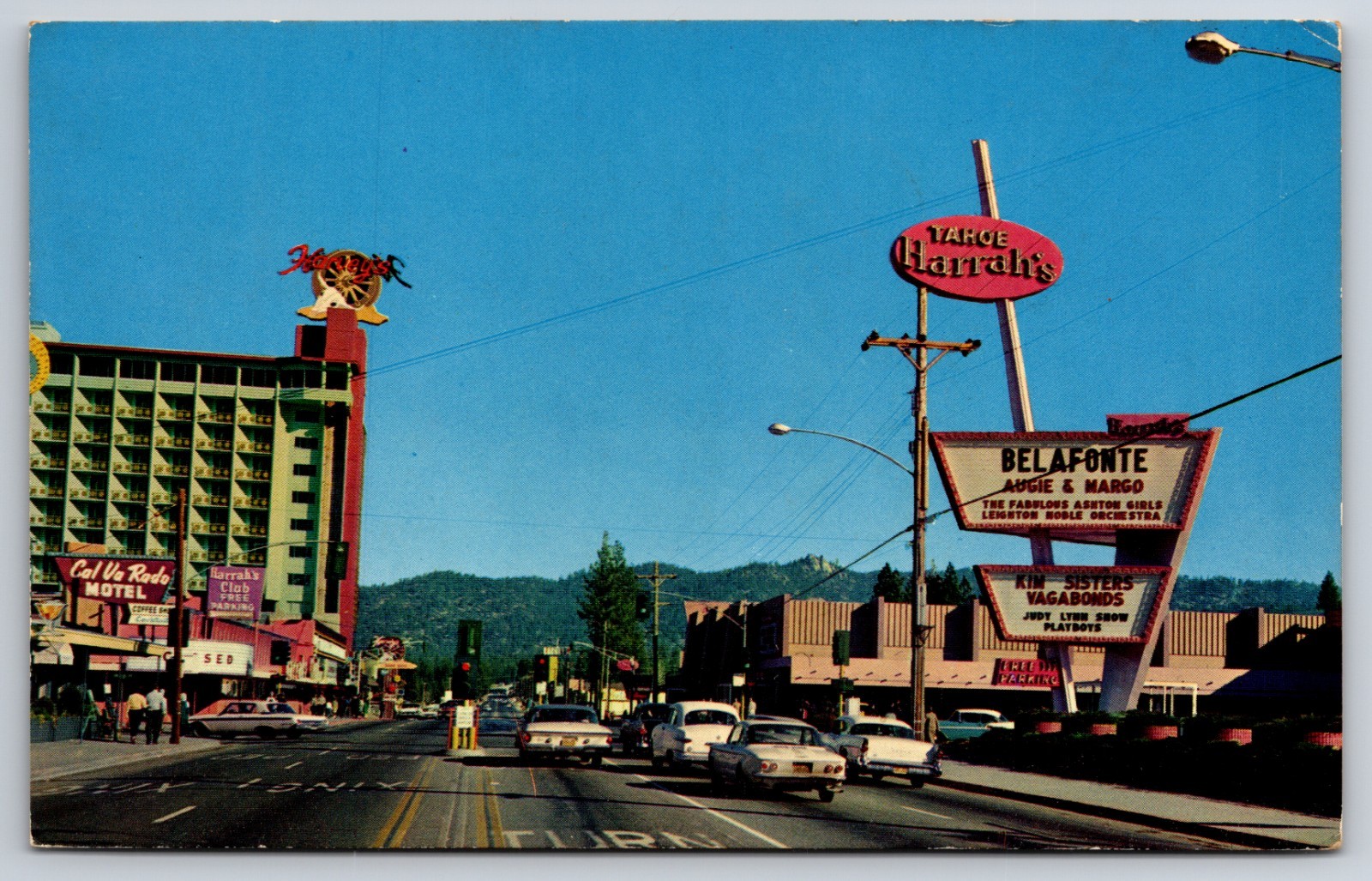 Street View Stateline California CA Harrah's Casino Old Cars 1963 Postcard