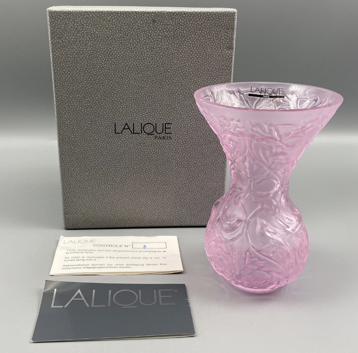 💕Lalique Vase Arabesque Rose Pink France Florero Perfect Condition