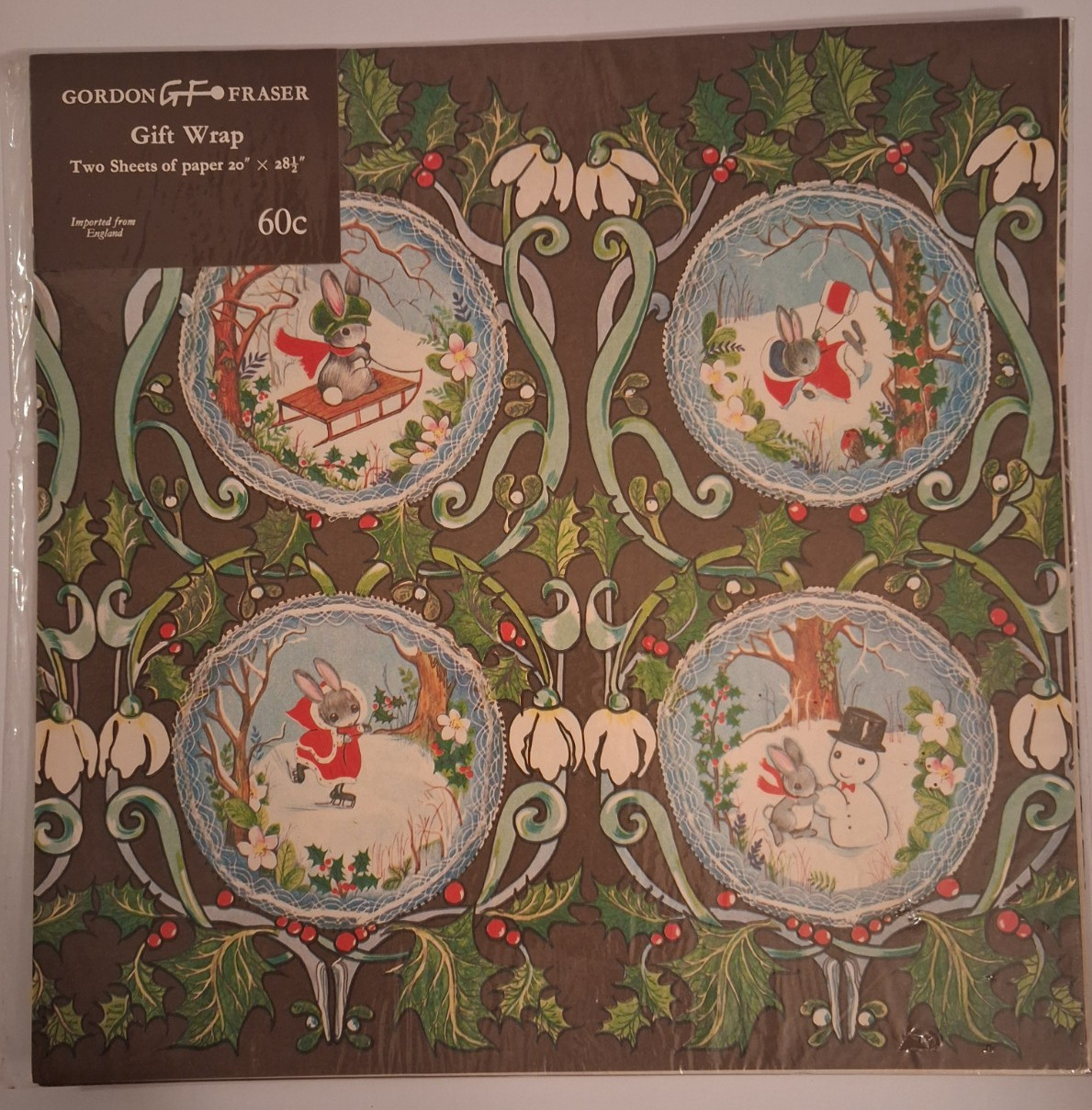 Vintage Gordon Fraser Gift Wrap Bunnies 2 Sheets 20