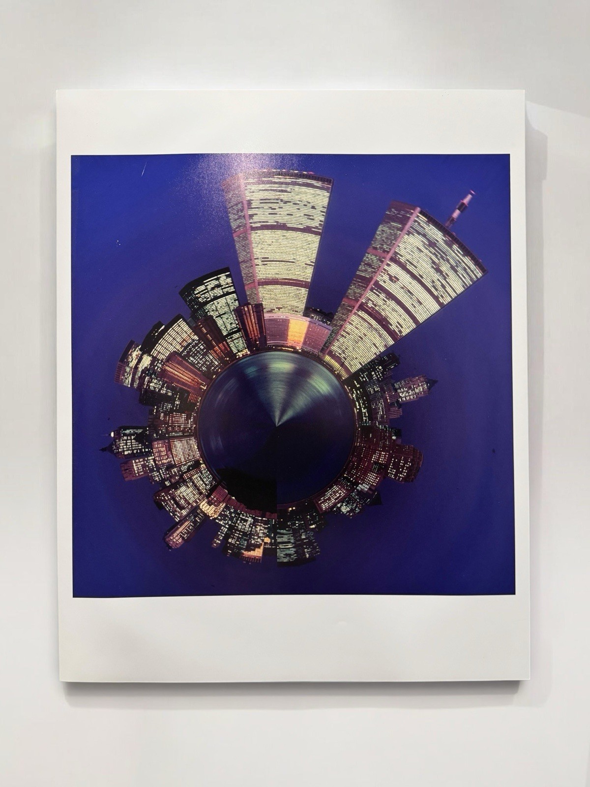 Vintage NYC Skyline Little Planet Photo 22x17 Stereographic Twin Towers Night