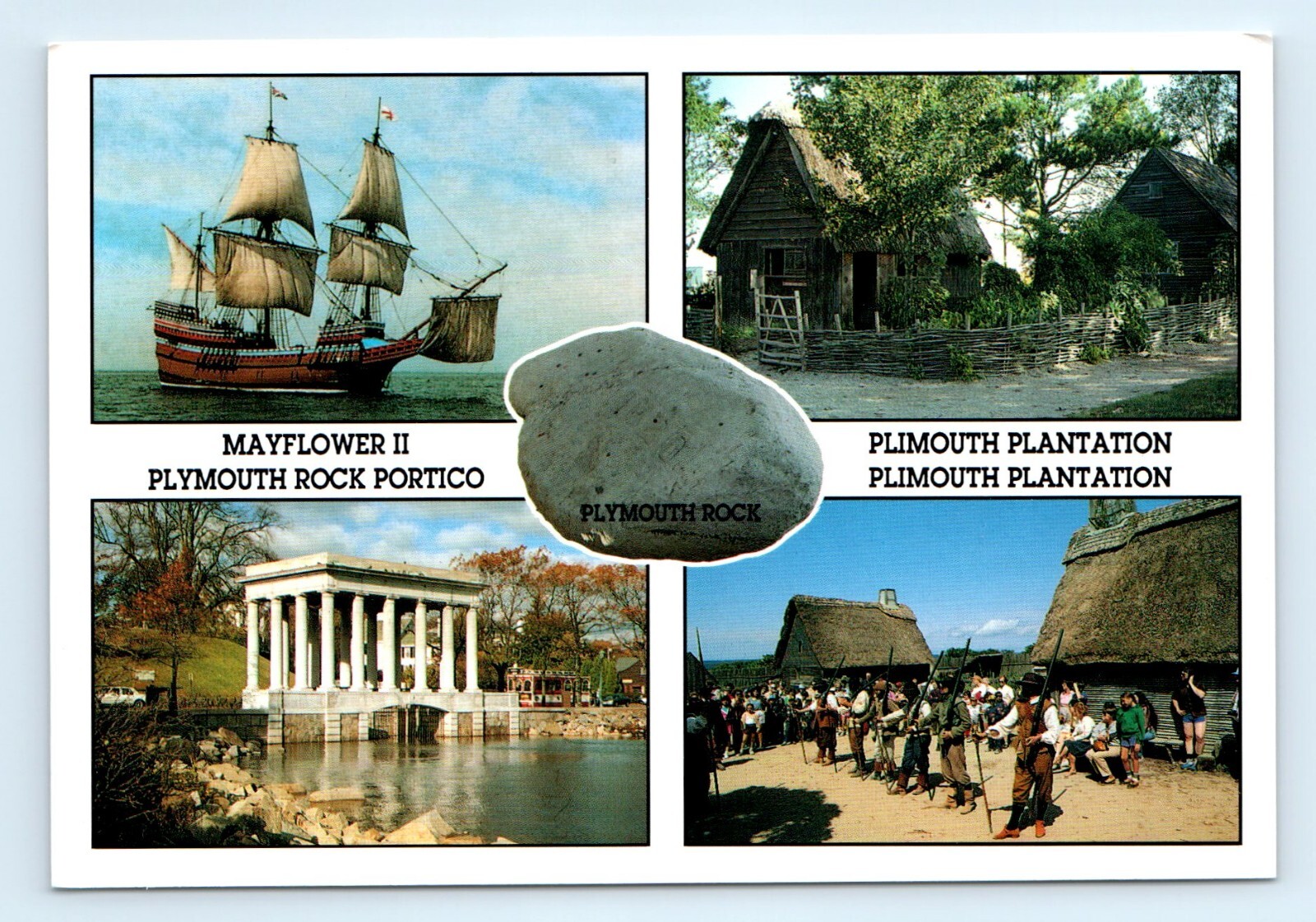 Postcard Plymouth MA Mayflower II Plimoth Plantation Plymouth Rock Portico MA