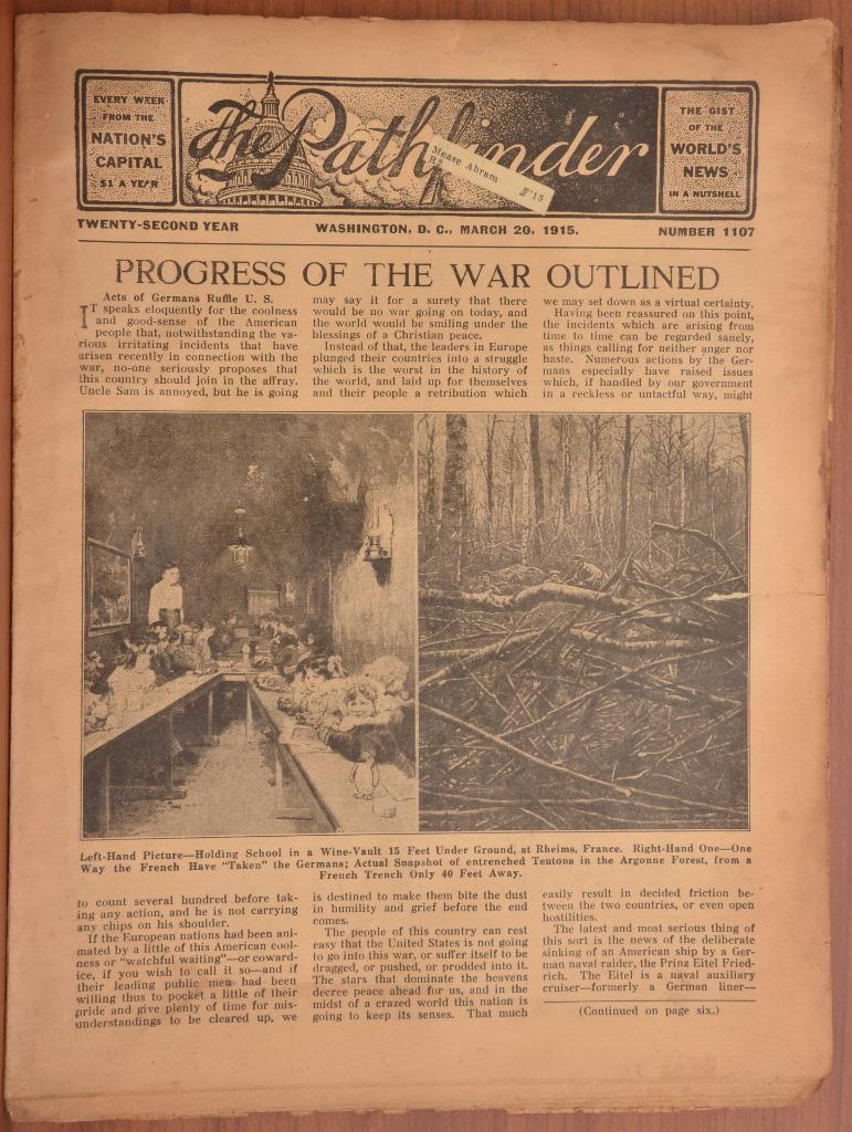 WWI 3/20 1915 The Pathfinder Newspaper Washington DC Underground School Children