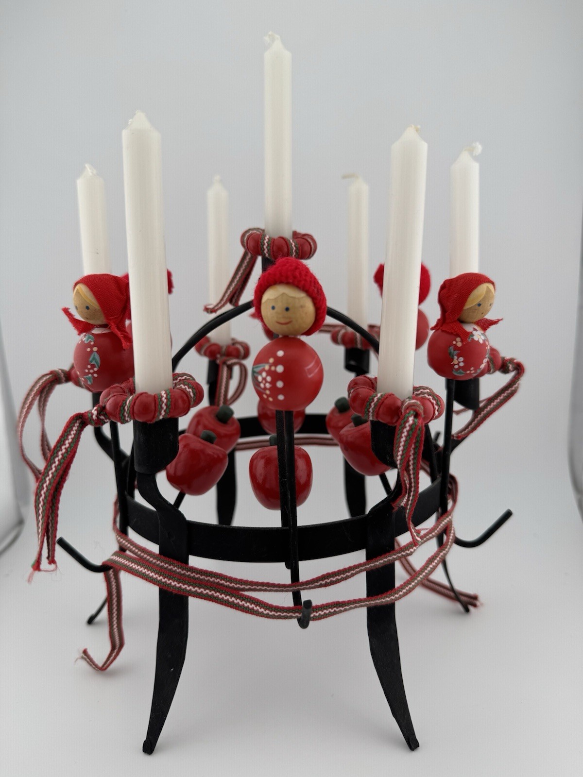 Swedish Vintage FolkArt Candelabra Black Metal Toarpskrona “Toarps Crown”