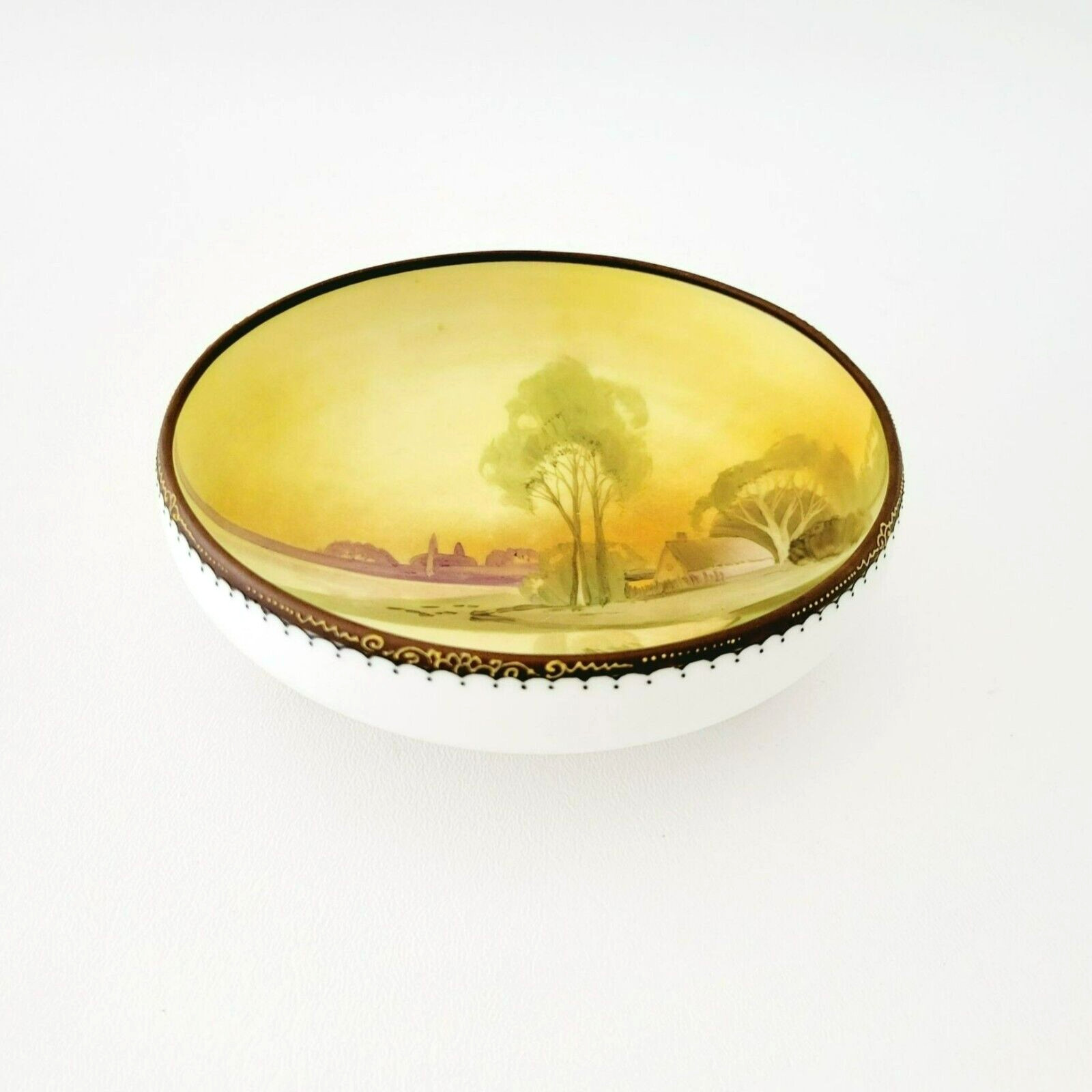 Antique Hand Painted Nippon Footed Bowl Cottage on Lake Scene c.1911-21 Japan