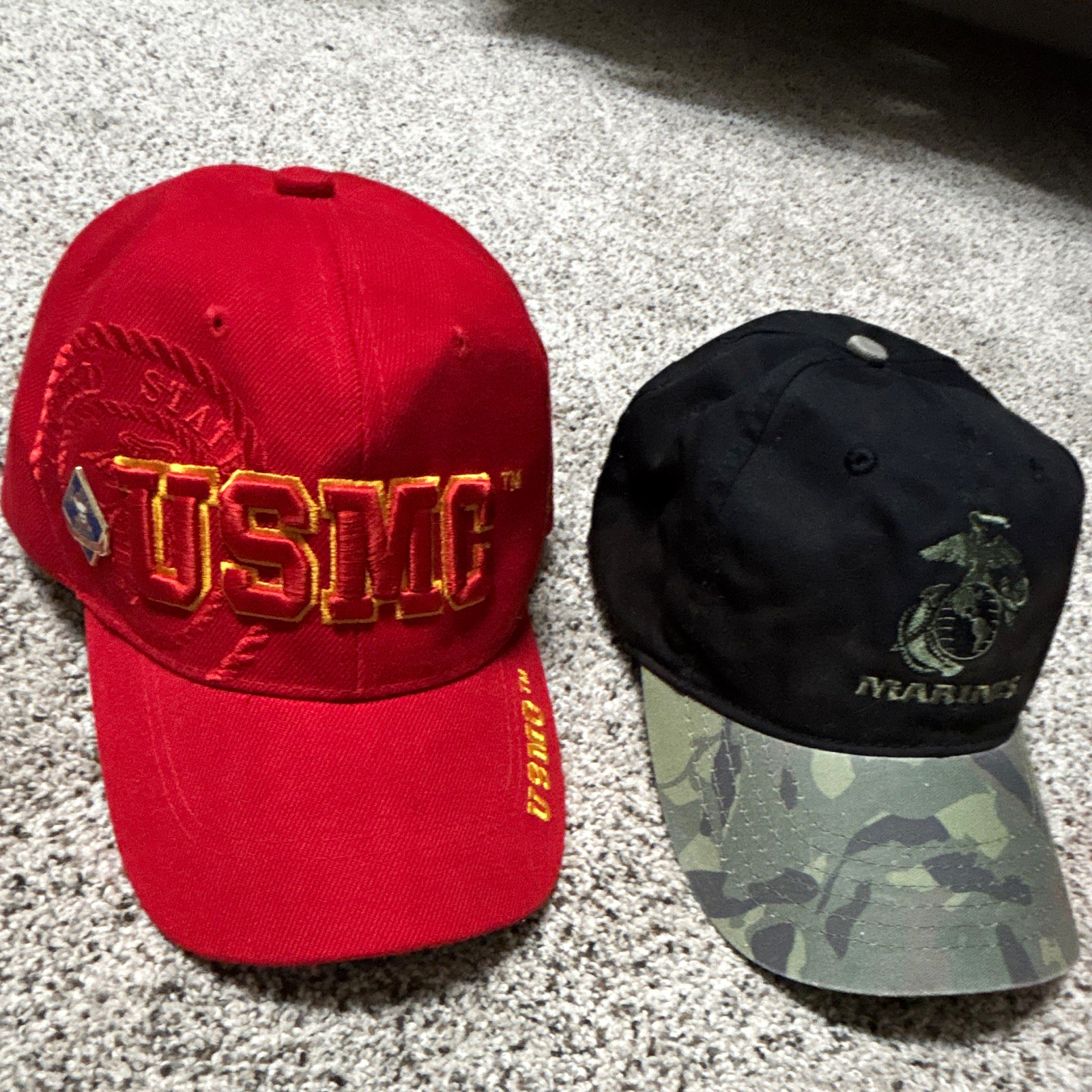 USMC Marine Corps Lot of 2 Hats/Caps: Red United States Marines + Black Camo PXG