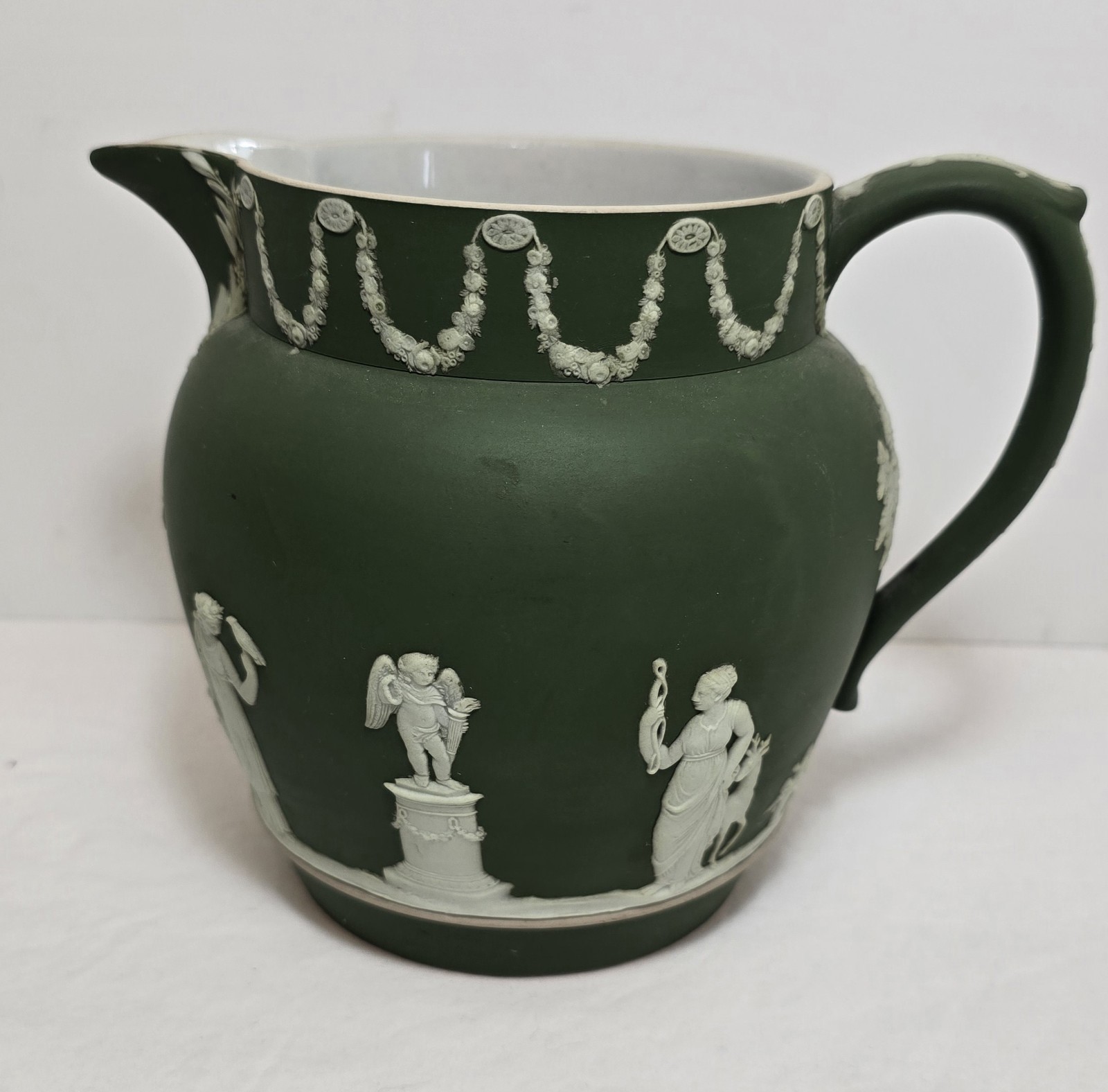 ANTIQUE Wedgwood Jasperware Olive Green Pitcher /Dutch Jug  Ca. 1920s 