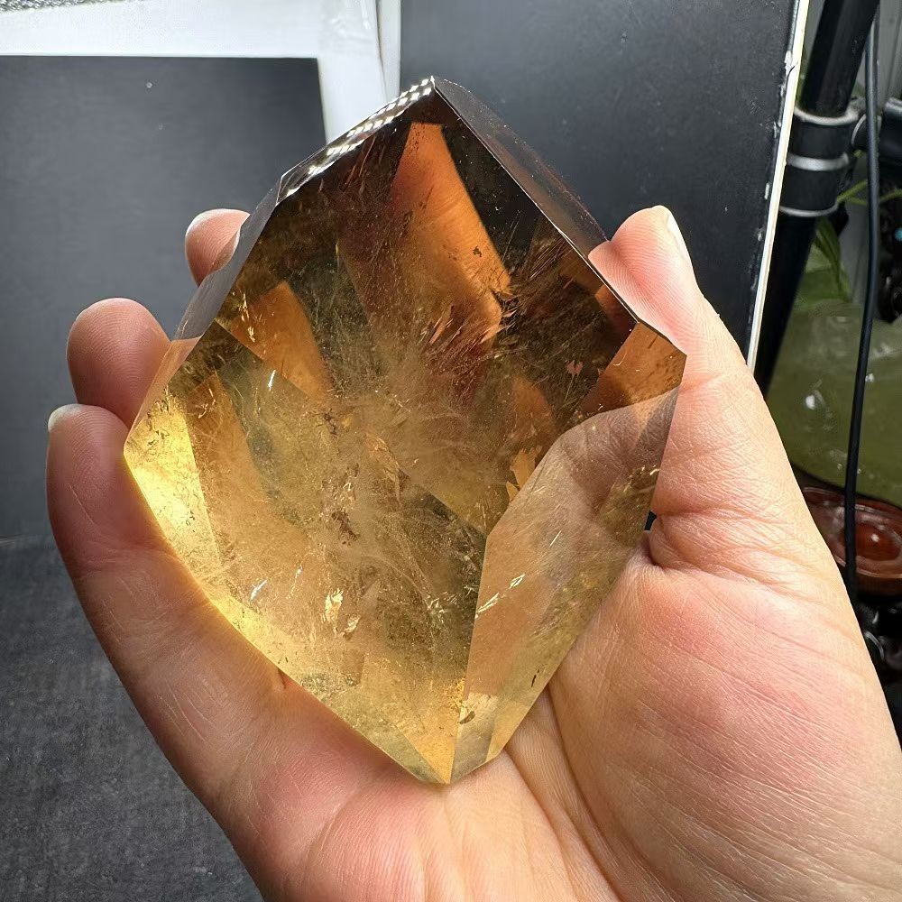 520g Top Rare Natural Citrine Quartz Crystal Mineral specimens Reiki +Stand