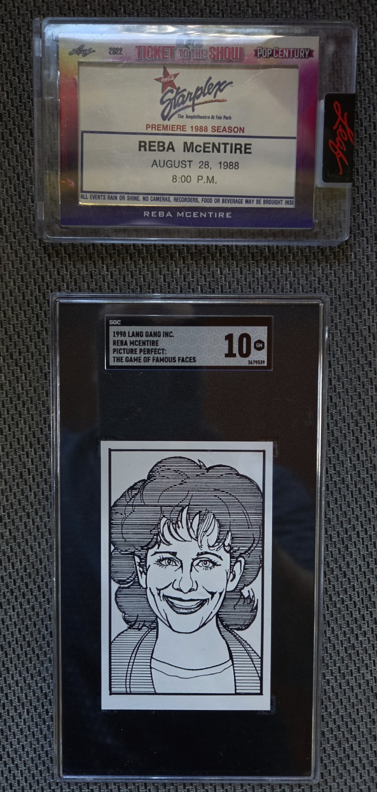 1998 Reba McEntire Rookie Card SGC 10 & Early Concert Ticket Leaf Pop Century 