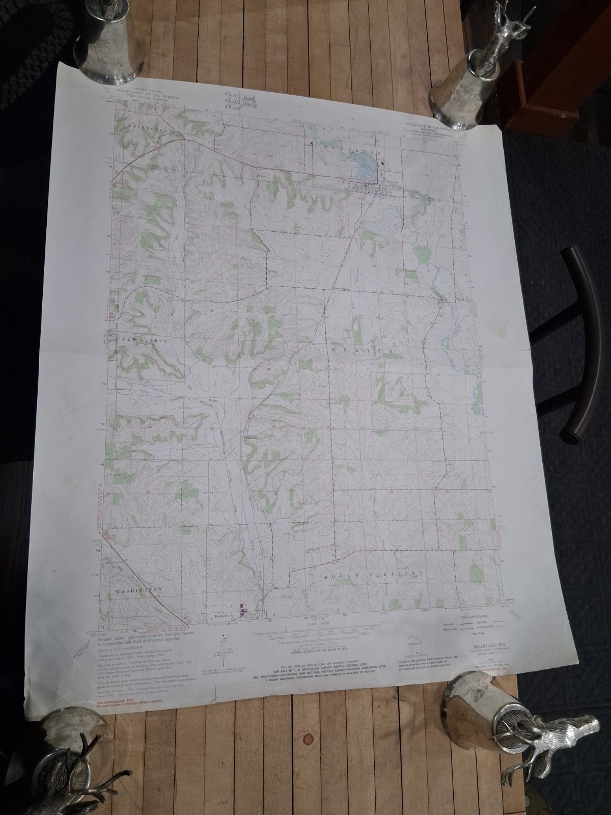 Belleville Wisconsin USGS Topographic Survey Map 1981 27 x 22