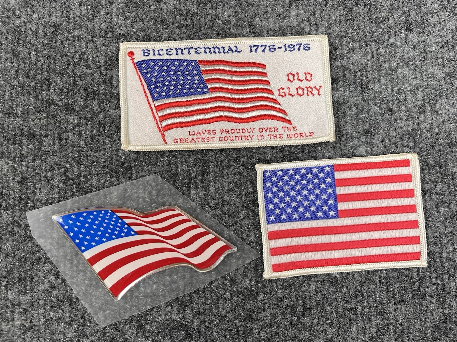 Vtg 1776-1976 Bicentennial Embroidered Patch U.S.A. Flag & Flag Sticker