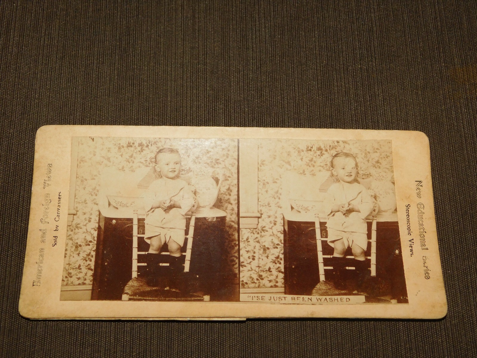 VINTAGE STEREOVIEW STEREOSCOPE CARD FUNNY I'SE JUST BEEN WASHED