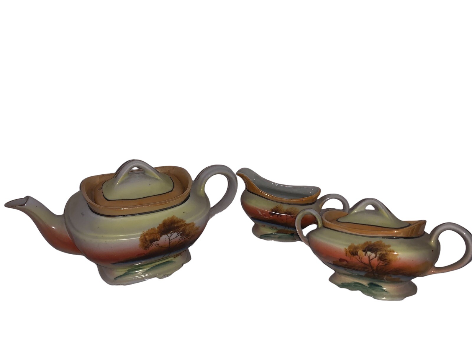 Vintage 1930s Japanese Lustreware Porcelain Hand-Painted Tea Set 16 Piece Set
