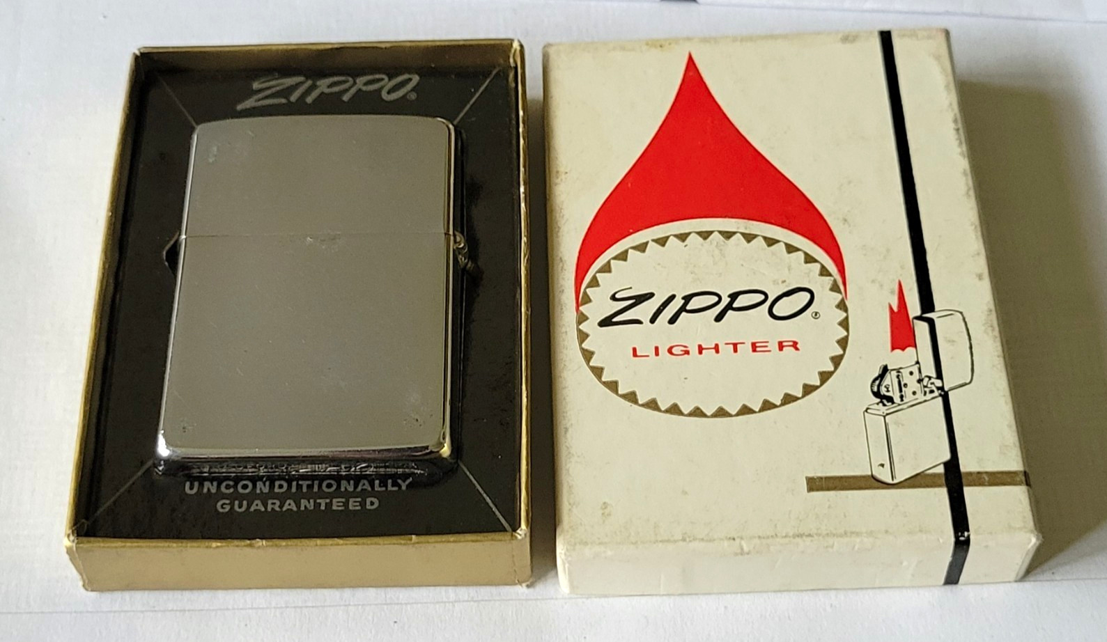 Vintage 1966 Zippo Windproof Pocket Lighter w/ Original Box & Guarantee Paper