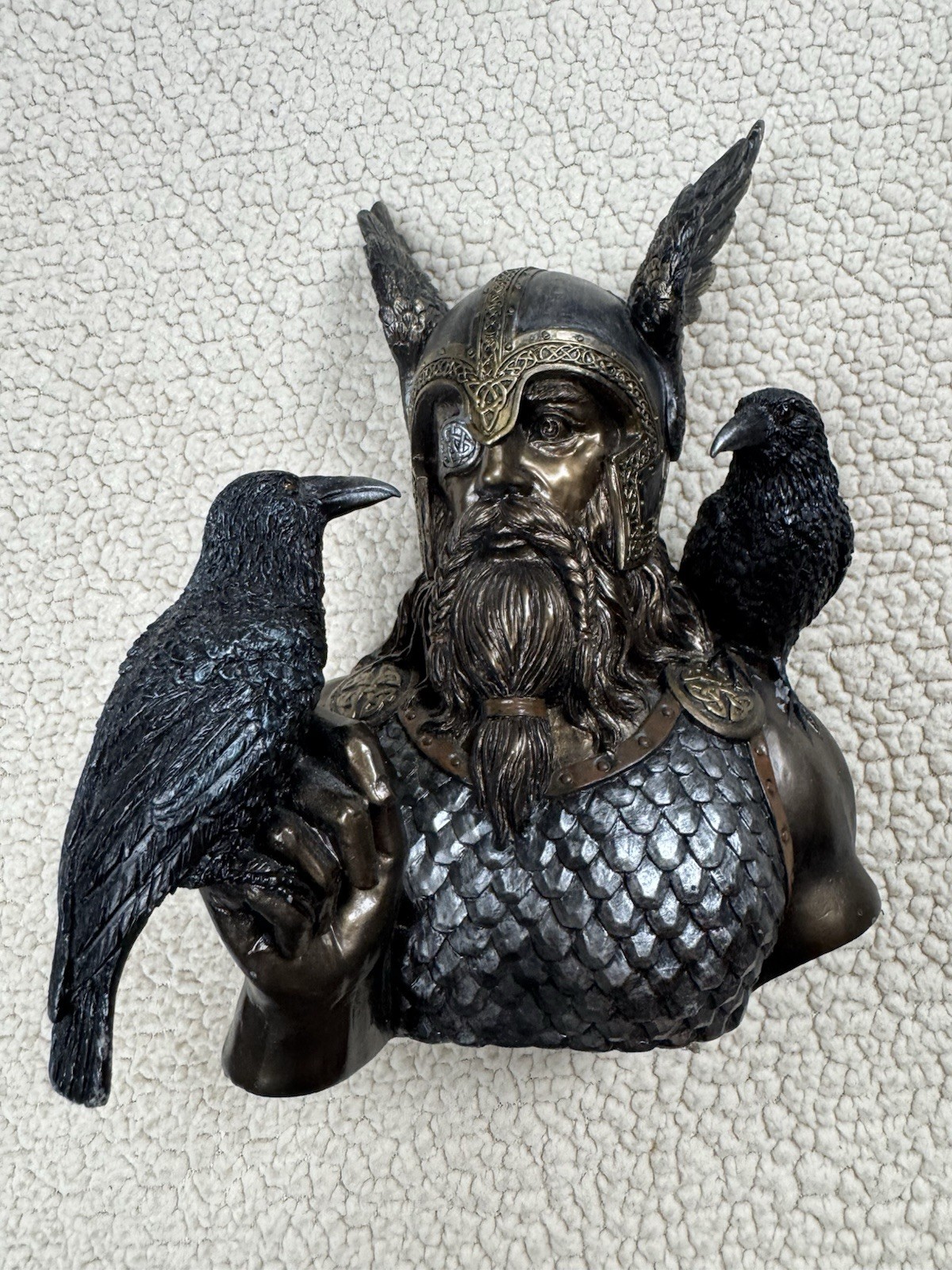 Veronese Design Norse God Odin & Ravens Hand Painted Resin Sculpture RARE