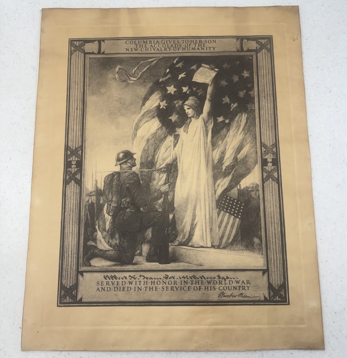 RARE WWI 14th Aero Squadron US Air Service Died in Service Certificate