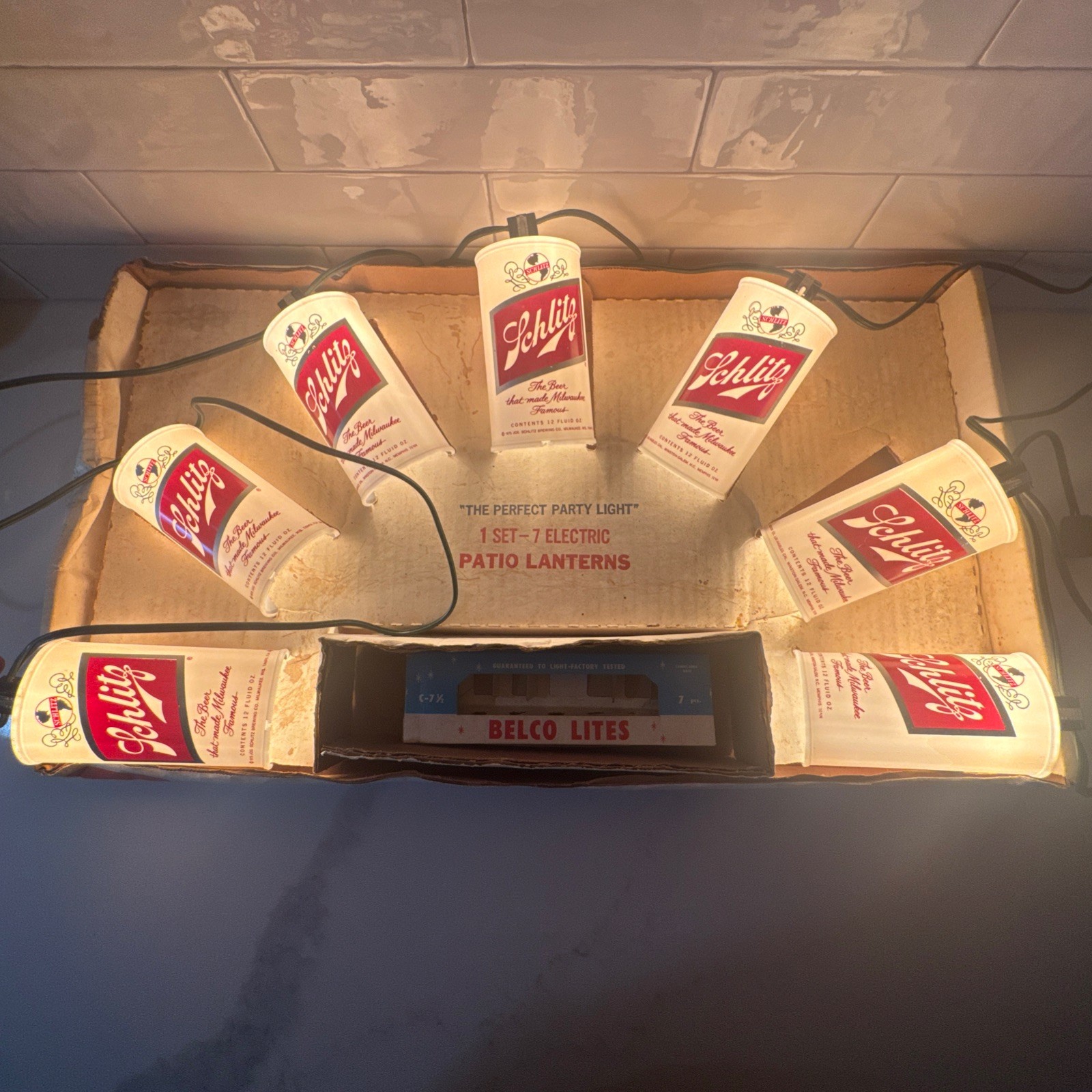 Vintage 1975 Belco Schlitz Beer Can String Lights Original Box Excellent Cond 