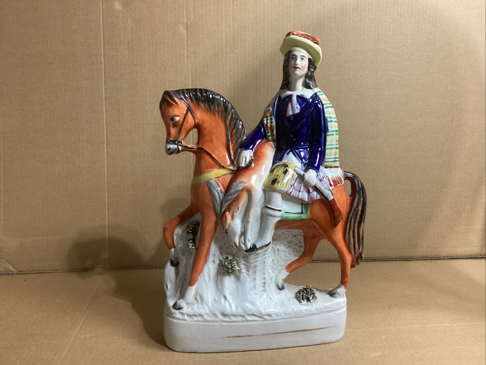 Fine Large 10.75” Antique ENGLISH Staffordshire Scottish Horse Kilt FIGURE