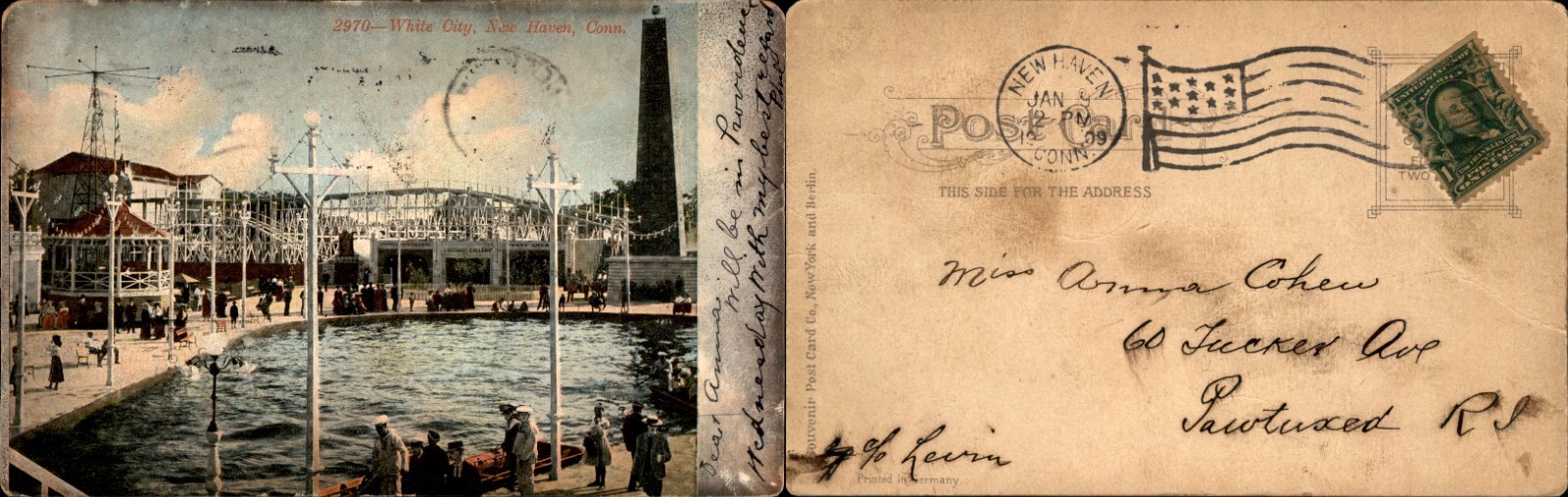 CT New Haven WHITE CITY Amusement Park Postcard c1909 Savin Rock Lagoon Roller C