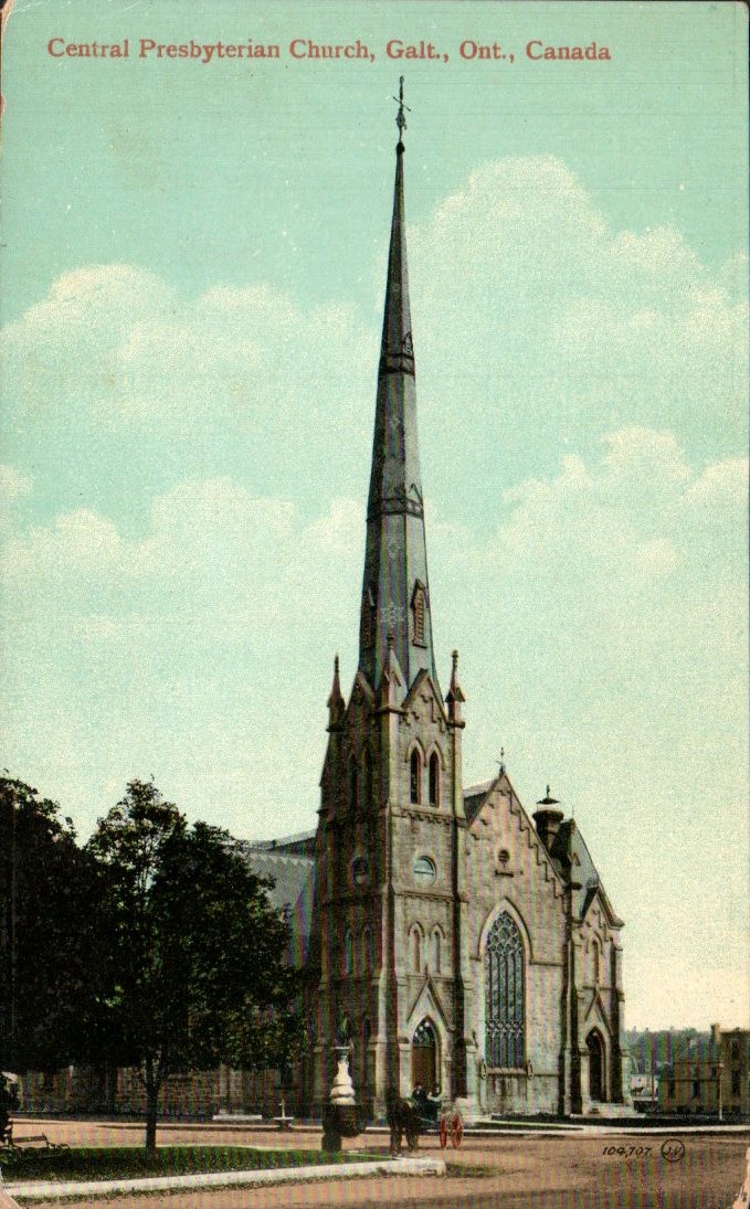 Galt Ontario - Central Presbyterian Church - Valentine Antique Postcard - c1912