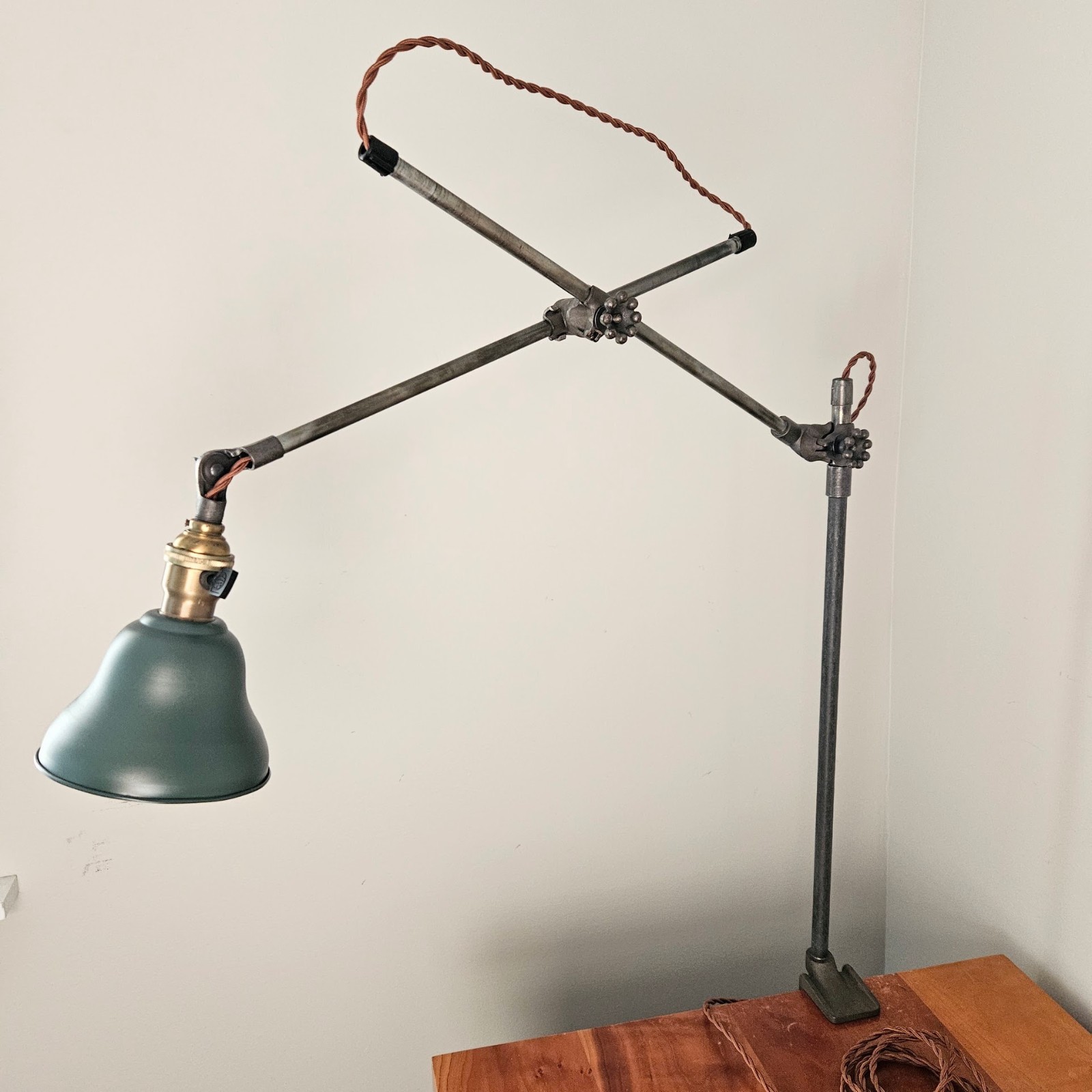 Vintage OC White Industrial Clamp-On Desk Lamp.  Antique Industrial Lighting.