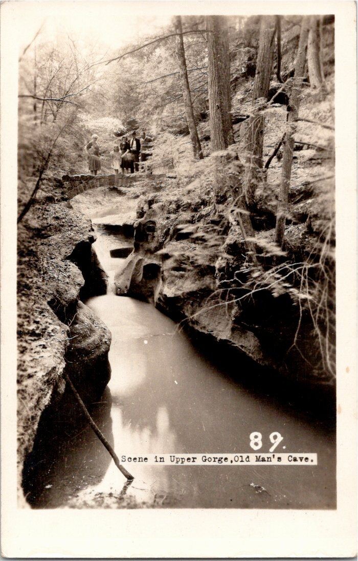 Vintage Black & White RPPC Postcard Scene in Upper Gorge Old Man's Cave