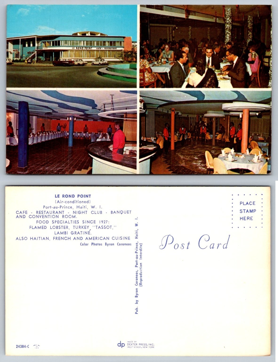 Le Rond Point Haiti Postcard Port-au-Prince Night Club Restaurant Vintage