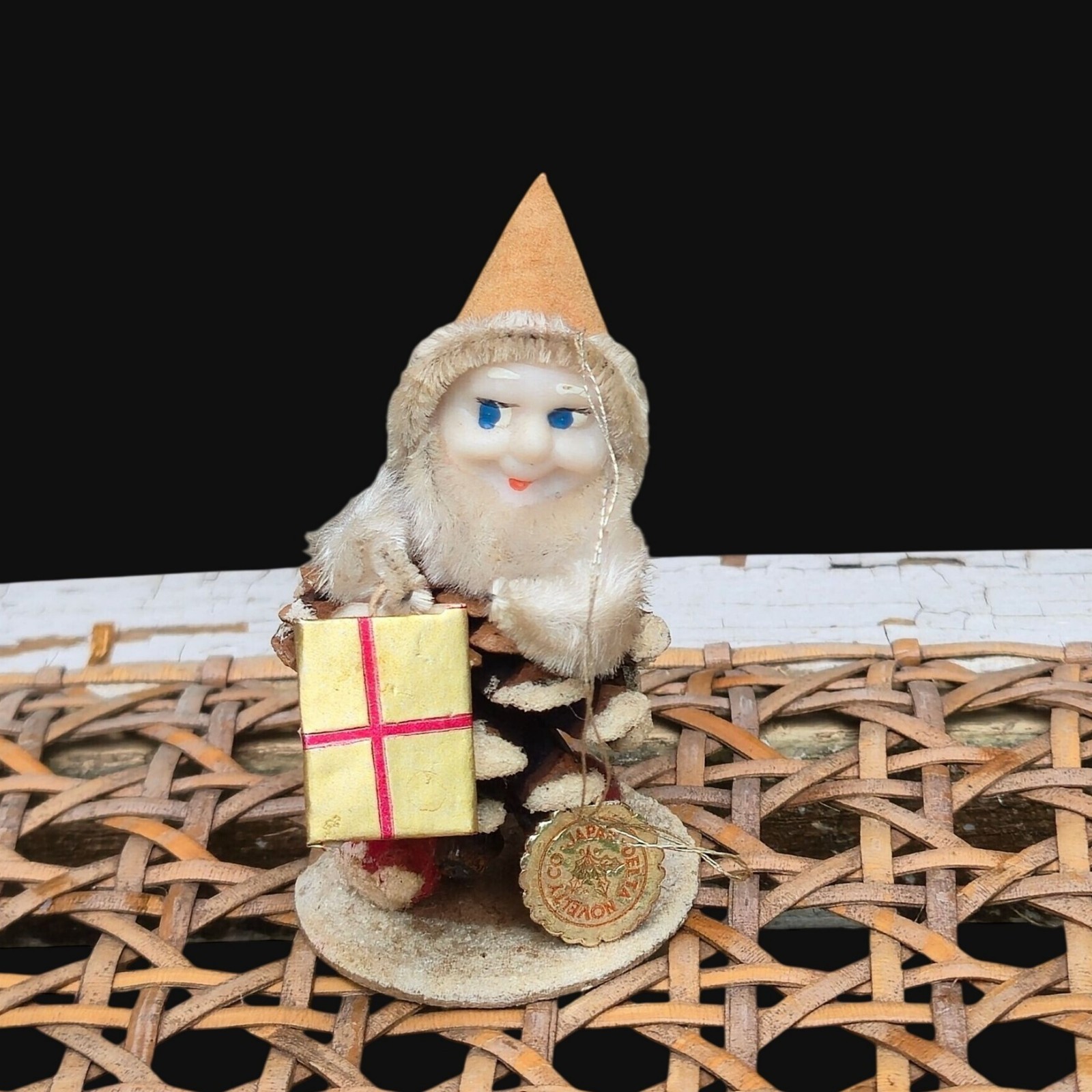 Vintage Delta Novelty Pinecone Pixie Elf Ornament Putz Style w/ Hang Tag Japan
