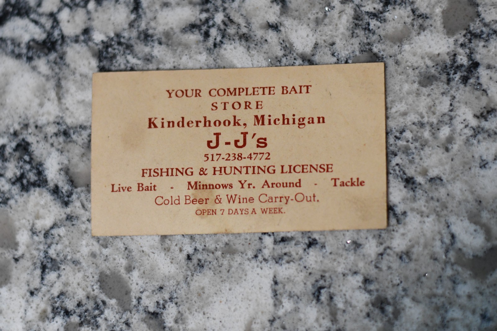 Business Card Antique Vintage J-J\'s Store Fishing Hunting Tackle Bait Kinderhook