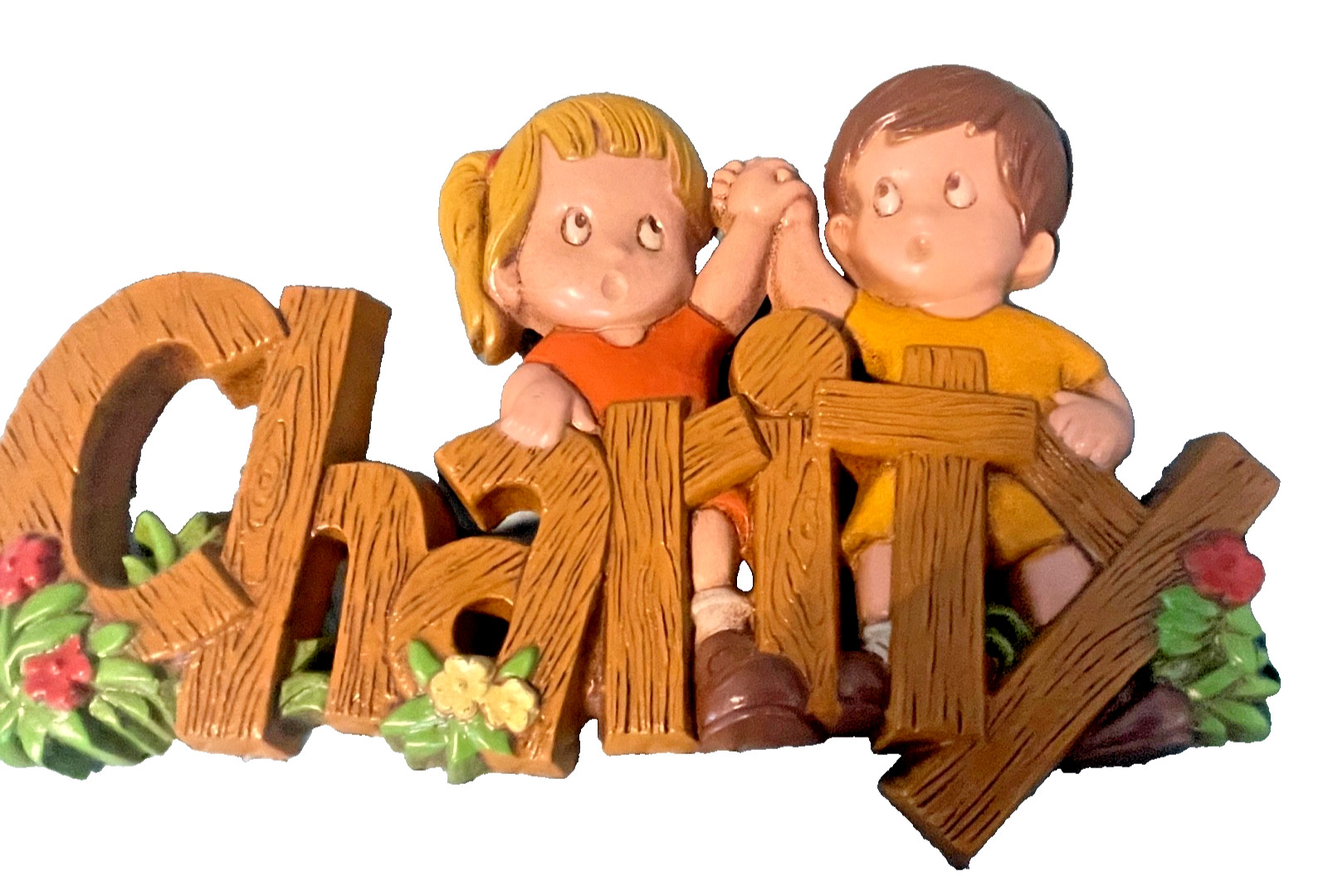 Vintage Charity Children textured Wall Hanging Girl Boy Burwood Products 1980s
