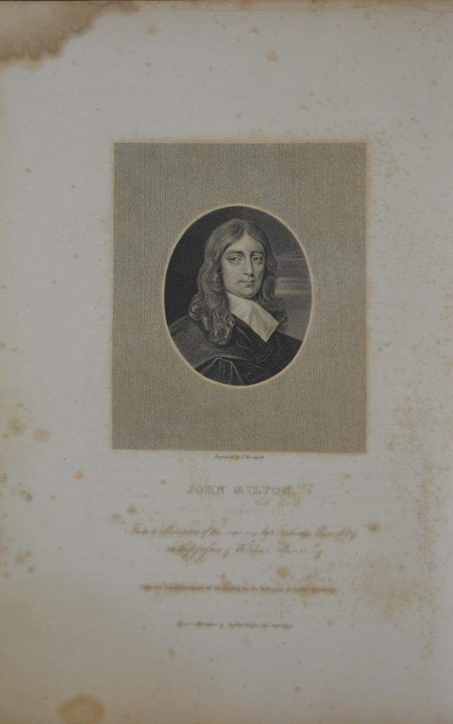 Antique John Milton Portrait Art 1830's Paradise Lost Hell Occult Devil