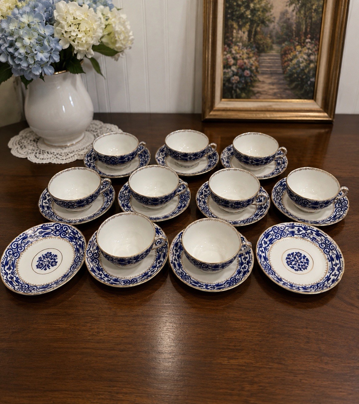 Antique Fisher & Mige Austria Late 1800s Fine Porcelain. 9 CUPS AND 11 SAUCERS.