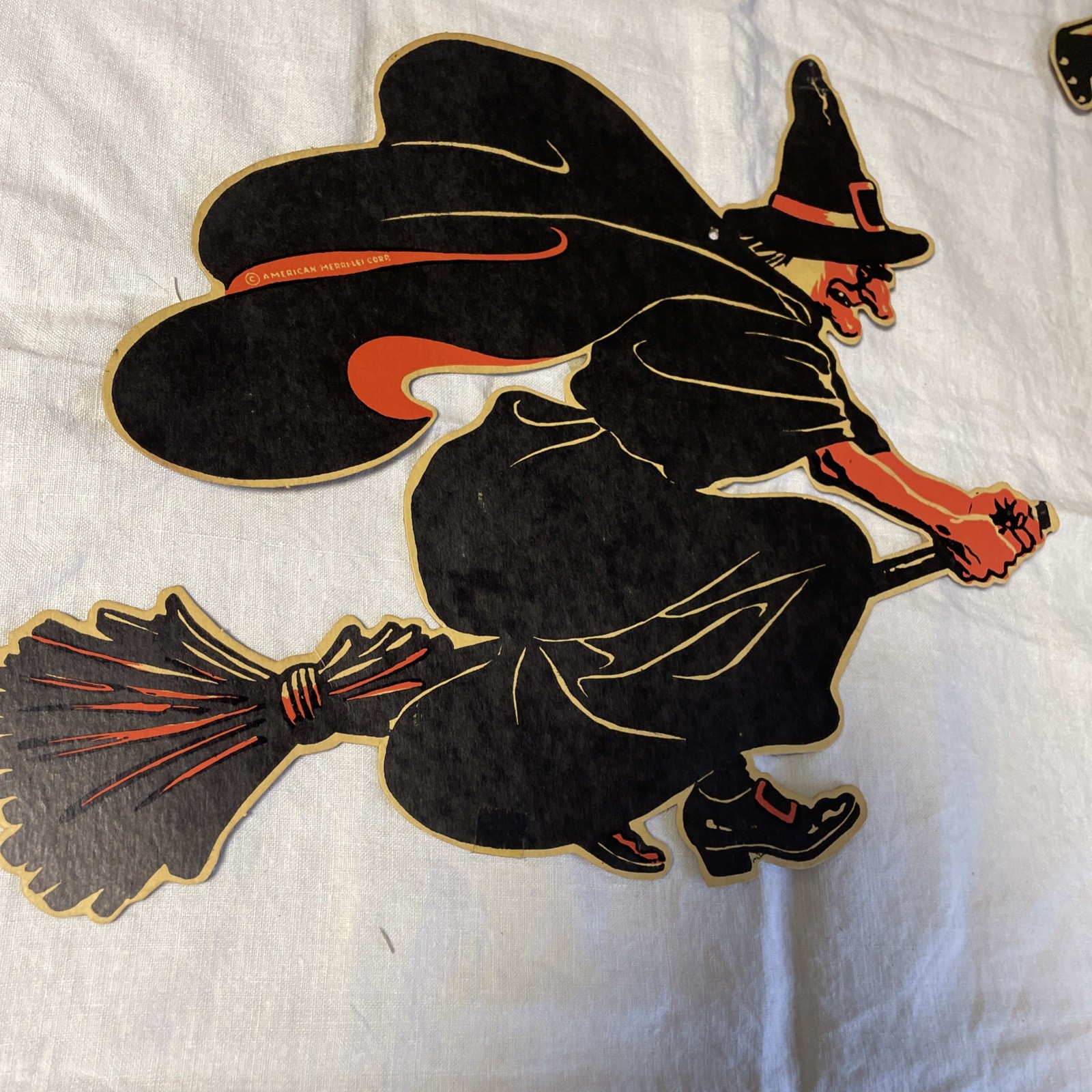 Vintage 1940's Halloween American Merri-Lei Witch Broom Die Cut Decoration