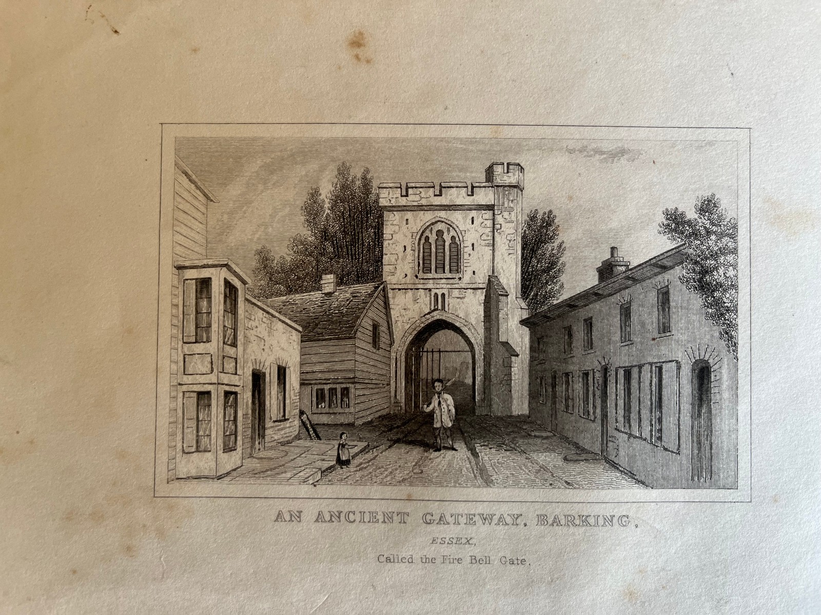 Antique engraving of An Ancient Gateway Barking Essex 1843 N289