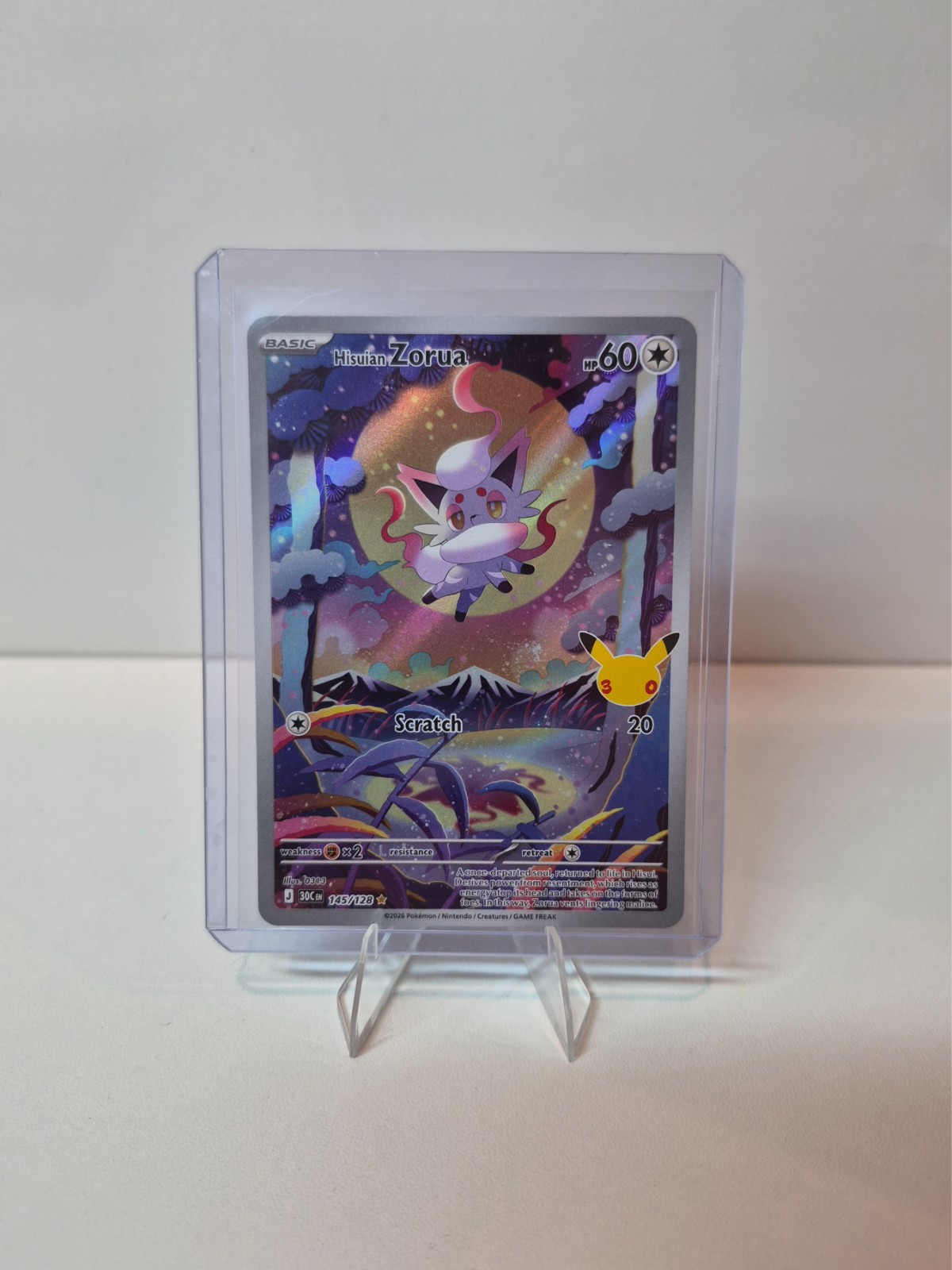 Pokémon 30th Anniversary Hisuian Zorua 145/128 Illustration Rare Holo English NM