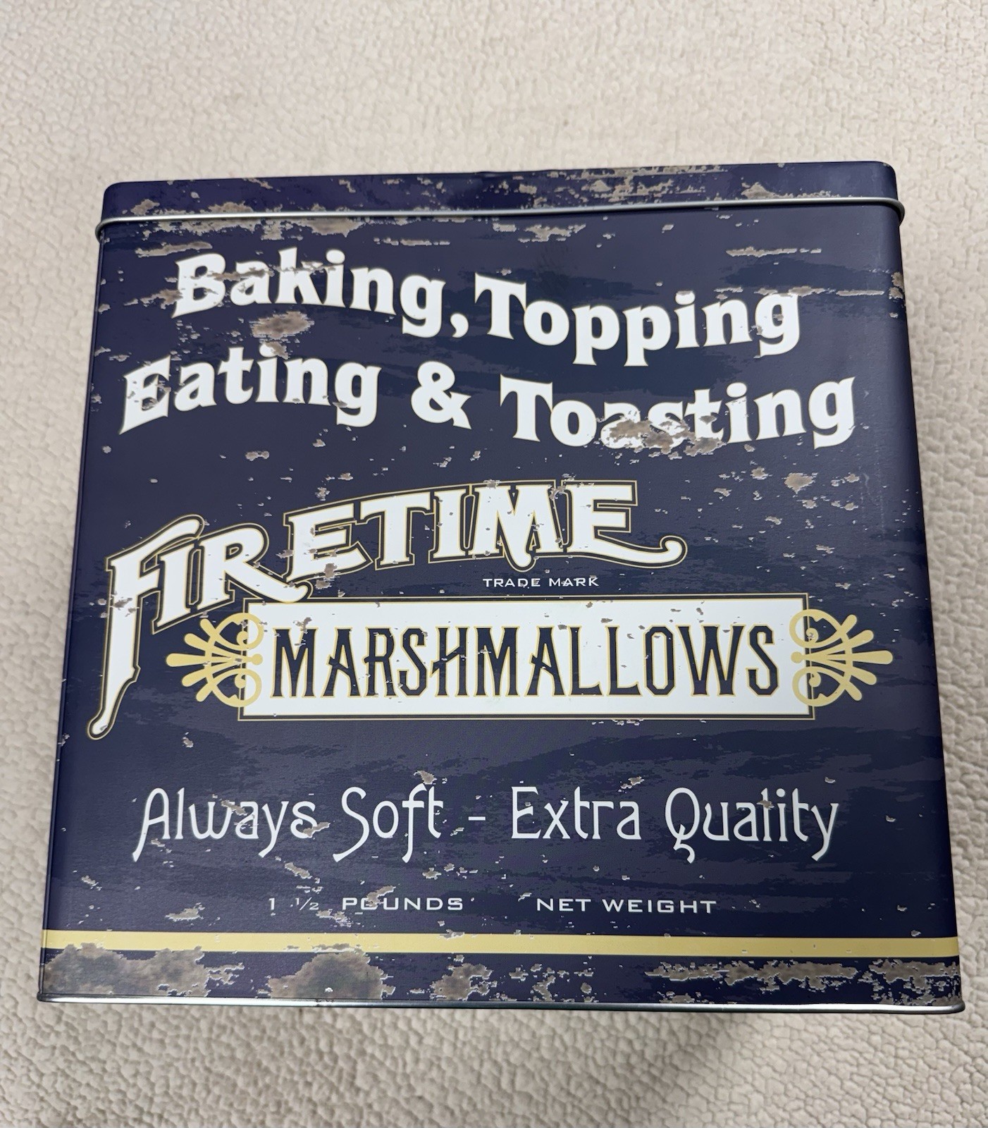 Tin Reproduction Firetime Marshmallow Vintage Style Tin 12\