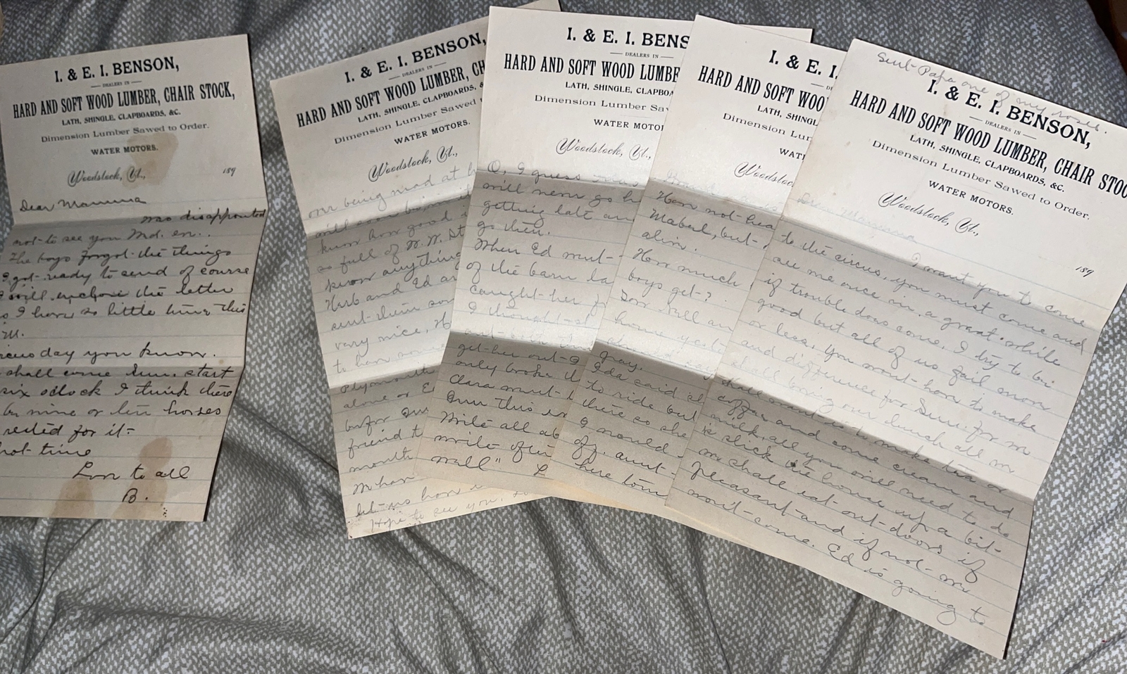 2 1890s Letters Mention Going to The Circus - Woodstock Vermont Letterhead VT